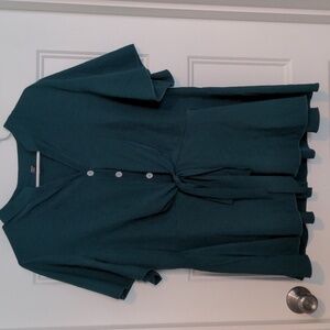 Shein Curve 0XL Dark Green Tie-Front Peplum Blouse